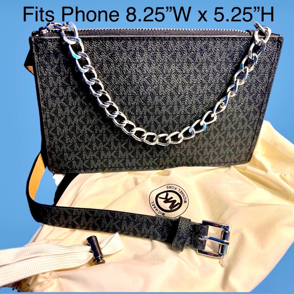Michael Kors NWT Belt Bag or Shoulder/crossbody carry Black SilverChain Dust Bag
